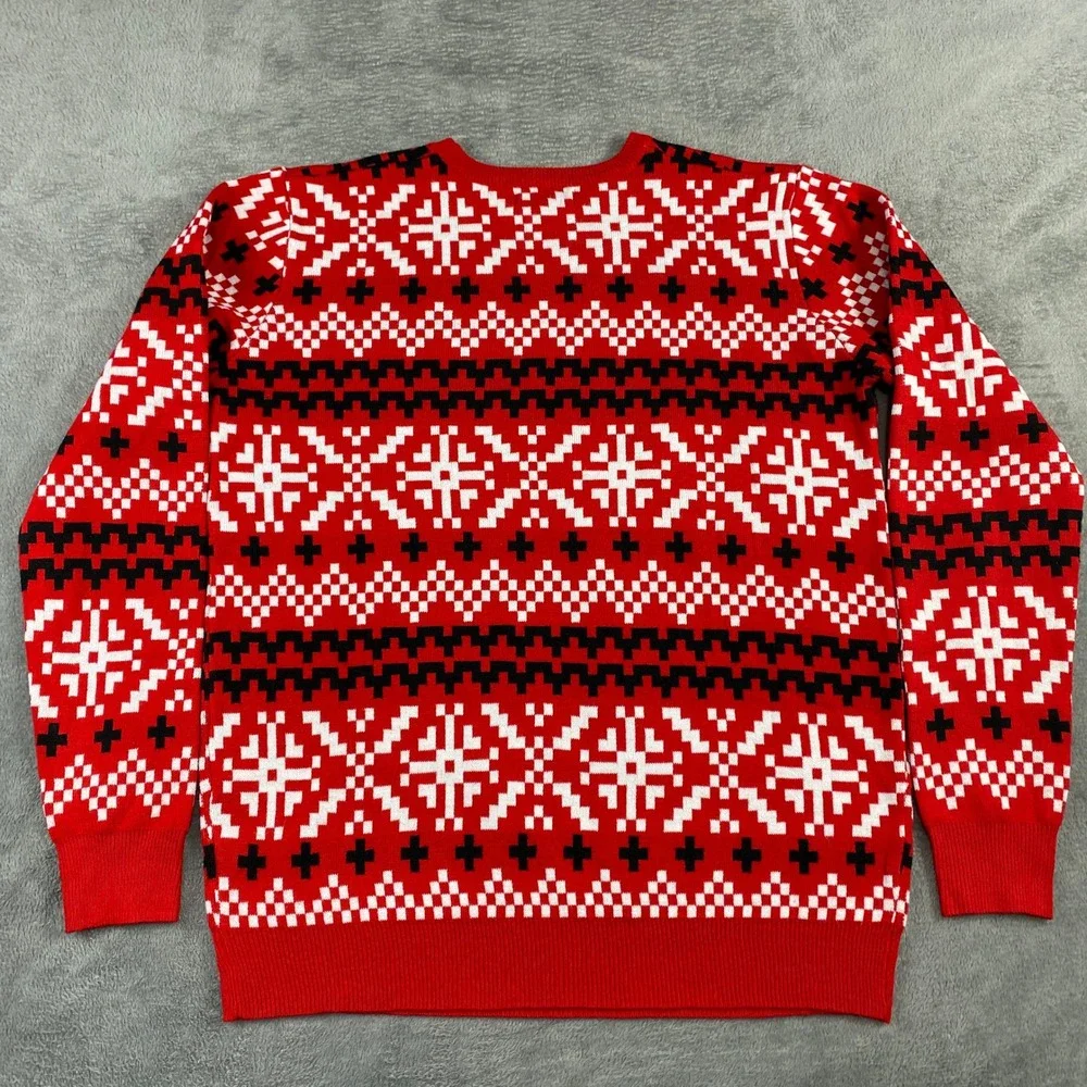 Raisevern Ugly Christmas Sweater Sloth Santa‎ Hat Holiday Fair Isle Red XL